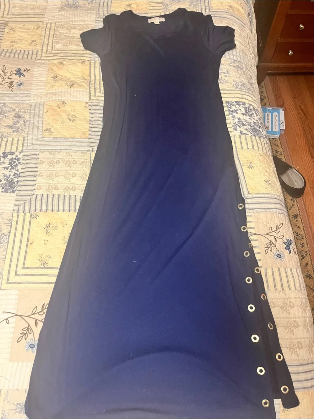 MICHAEL Michael Kors T-Shirt Midi Grommet Dress True Navy Blue Cotton: Size L